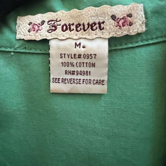 Vintage Forever Green Cotton Fit and Flare Dress 50s Inspired Tie Waist - Picture 4 of 9